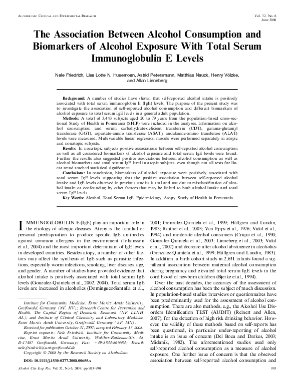 (PDF) The Association Between Alcohol Consumption and Biomarkers of ...