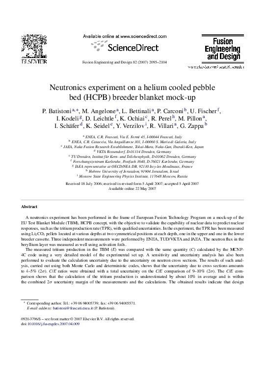 (PDF) Neutronics experiment on a helium cooled pebble bed (HCPB ...