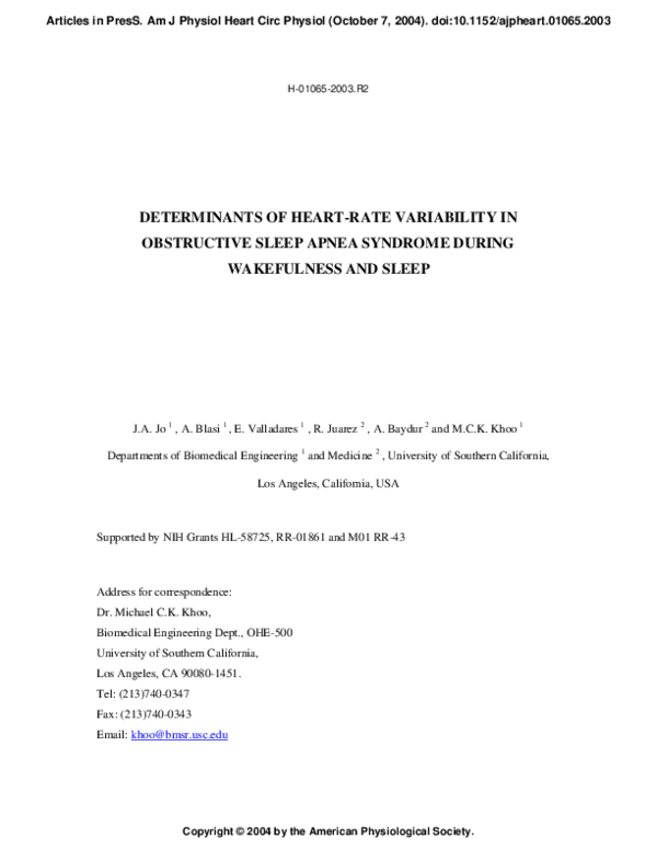 (PDF) Determinants of heart rate variability in obstructive sleep apnea ...