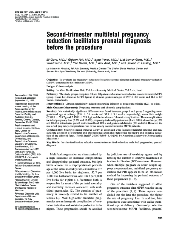 (PDF) Secondtrimester multifetal pregnancy reduction facilitates