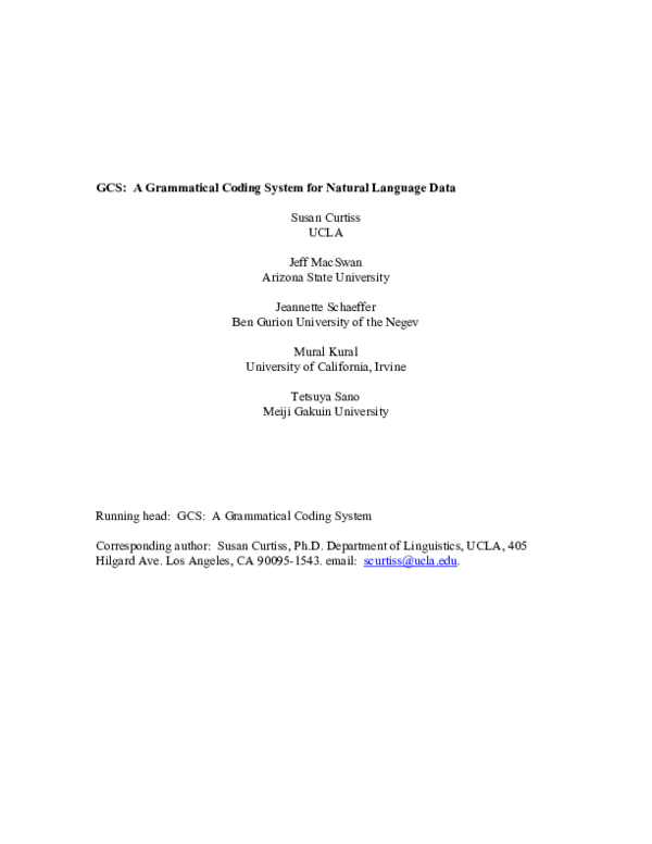 (PDF) GCS: A grammatical coding system for natural language