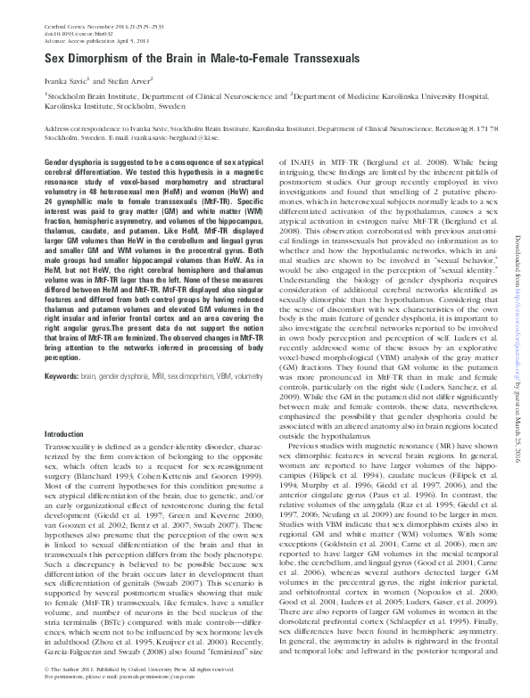 (PDF) Sex Dimorphism of the Brain in Male-to-Female Transsexuals