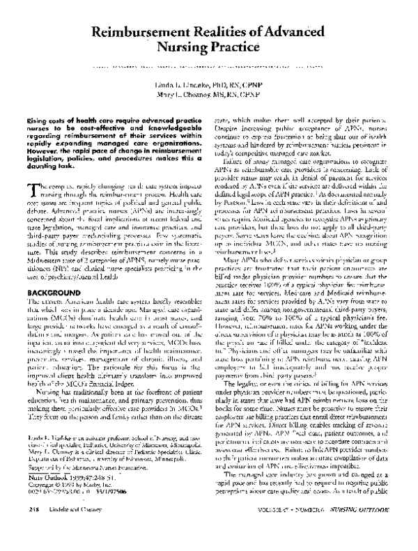 (PDF) Reimbursement realities of advanced nursing practice