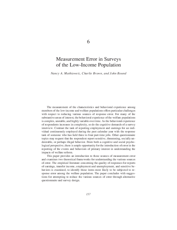 (PDF) Measurement Error in Surveys of the Low-Income Population
