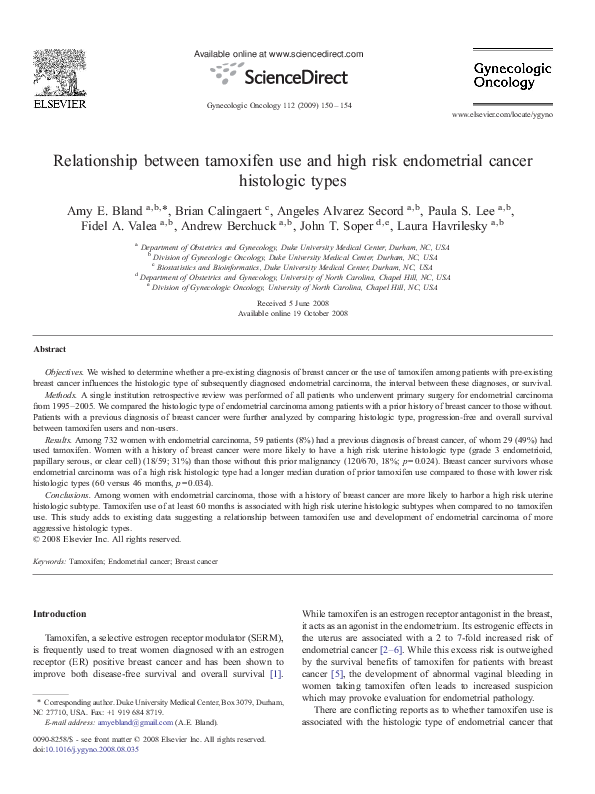 (PDF) Relationship between tamoxifen use and high risk endometrial ...