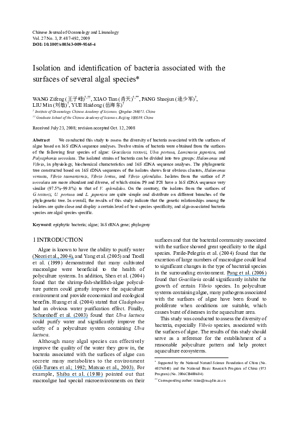 (PDF) Isolation and identification of bacteria associated with the ...
