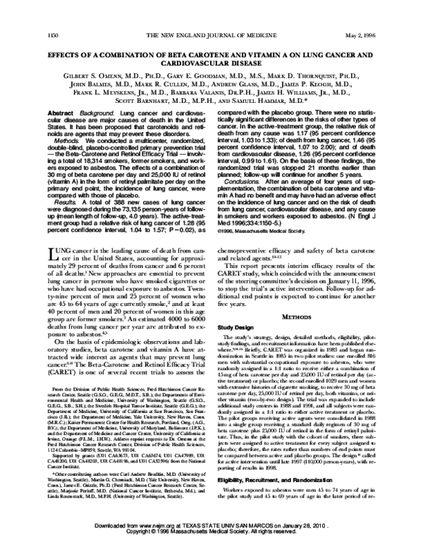 (PDF) Effects of a Combination of Beta Carotene and Vitamin A on Lung