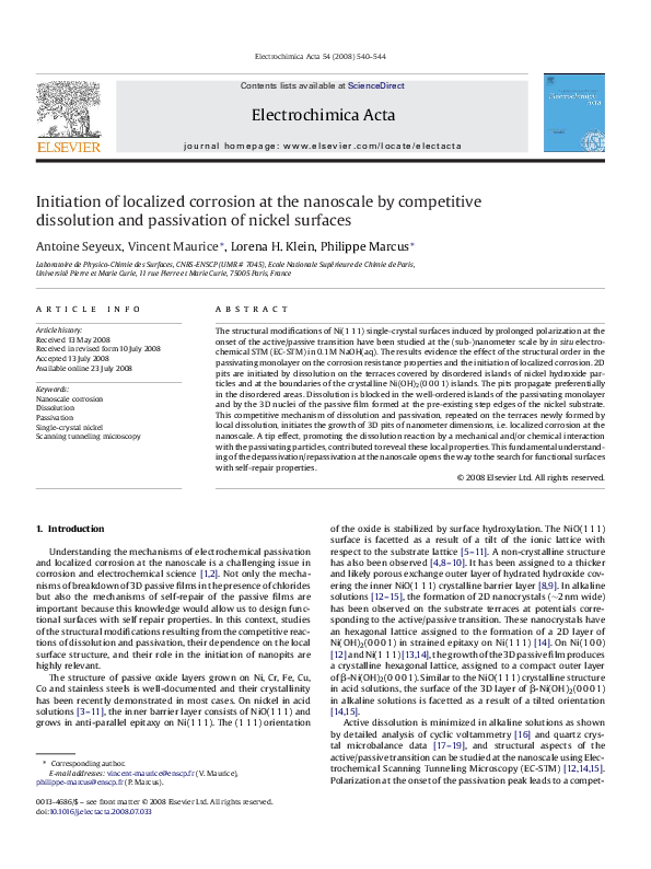 (PDF) Initiation of localized corrosion at the nanoscale by competitive ...