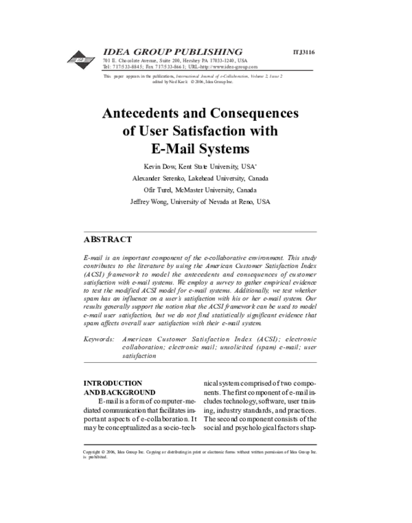 (PDF) Antecedents and Consequences of User Satisfaction with E-Mail Systems