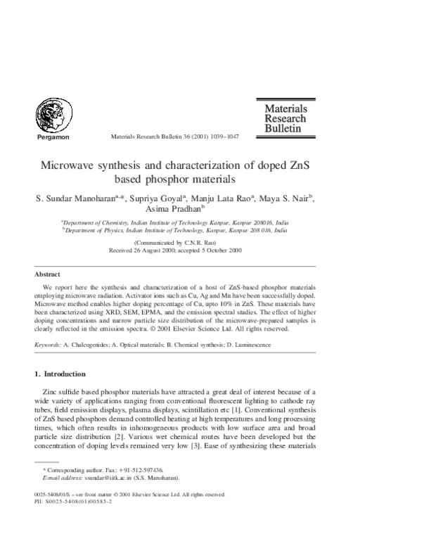 (PDF) Microwave synthesis and characterization of doped ZnS based ...