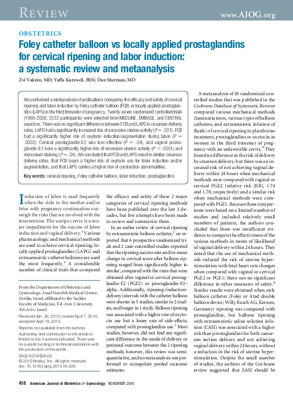 (PDF) Foley catheter balloon vs locally applied prostaglandins for