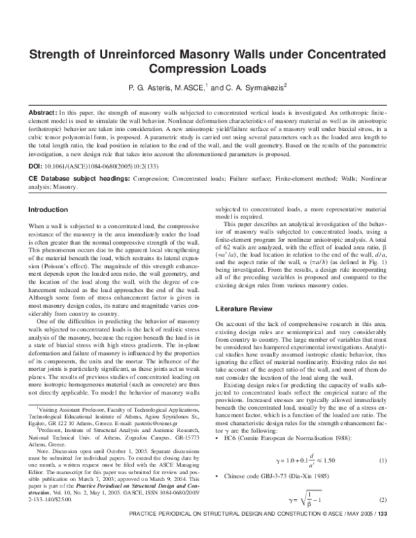 Pdf Strength Of Unreinforced Masonry Walls Under Concentrated - Masonry Shear Wall Design Spreadsheet Pdf Strength Of Unreinforced Masonry Walls Under Concentrated - Masonry Shear Wall Design Spreadsheet