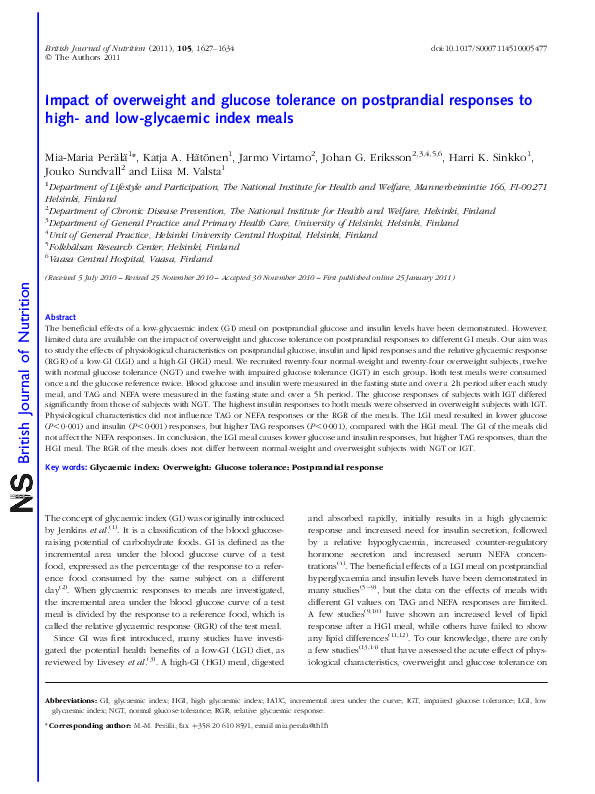 (PDF) Impact of overweight and glucose tolerance on postprandial ...