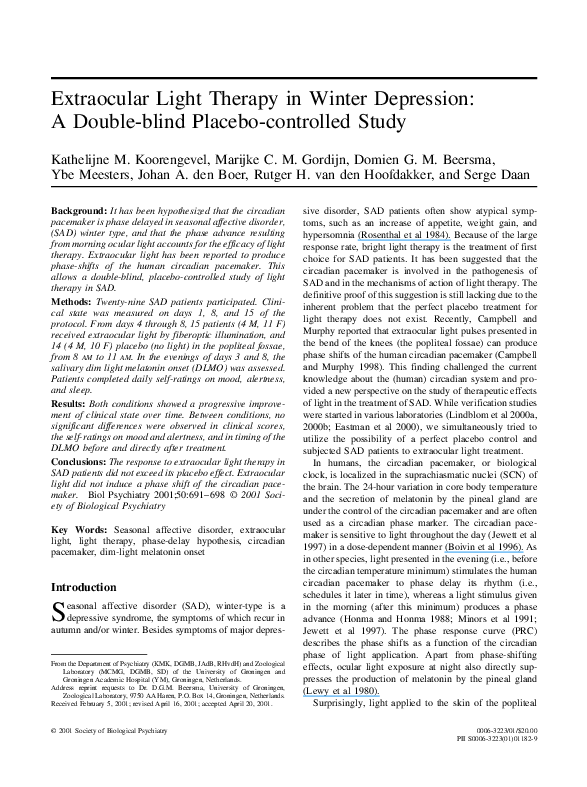 (PDF) Extraocular light therapy in winter depression a doubleblind placebocontrolled study