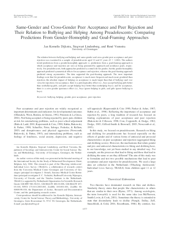 (PDF) Same-gender and cross-gender peer acceptance and peer rejection ...