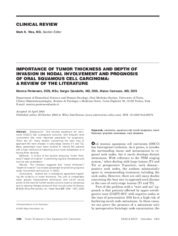 (PDF) Importance of tumor thickness and depth of invasion in nodal