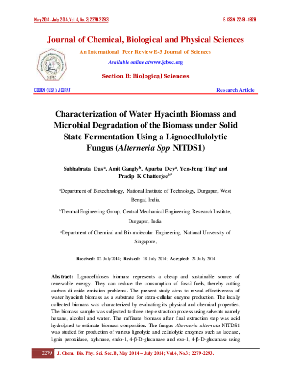 (PDF) Characterization of Water Hyacinth Biomass and Microbial ...