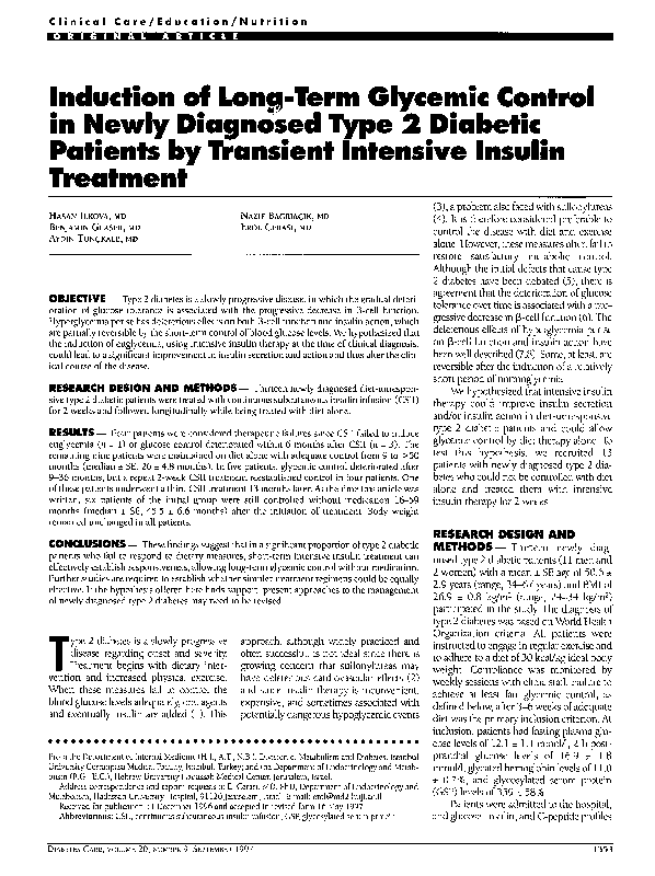 (PDF) Induction of long-term glycemic control in newly diagnosed type 2 ...