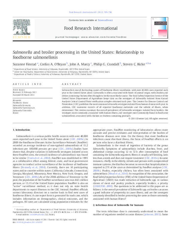 (PDF) Salmonella and broiler processing in the United States ...