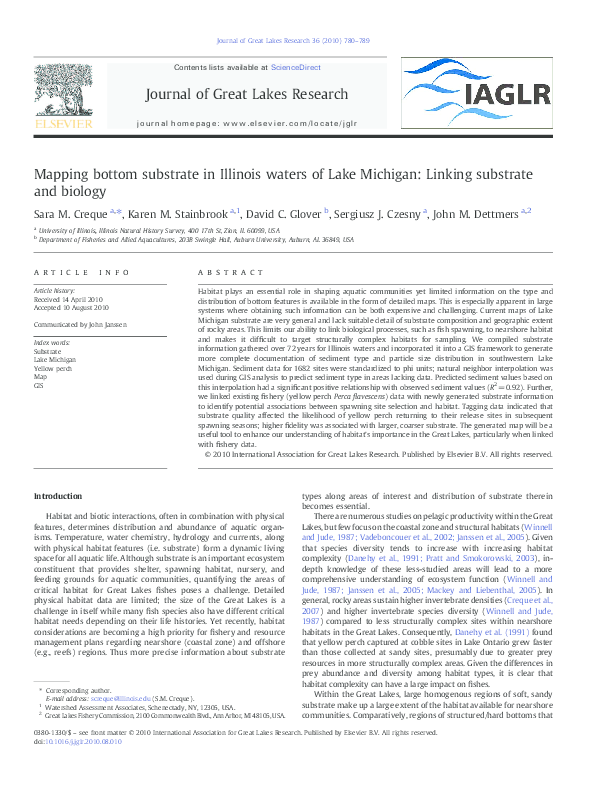 (PDF) Mapping bottom substrate in Illinois waters of Lake Michigan ...