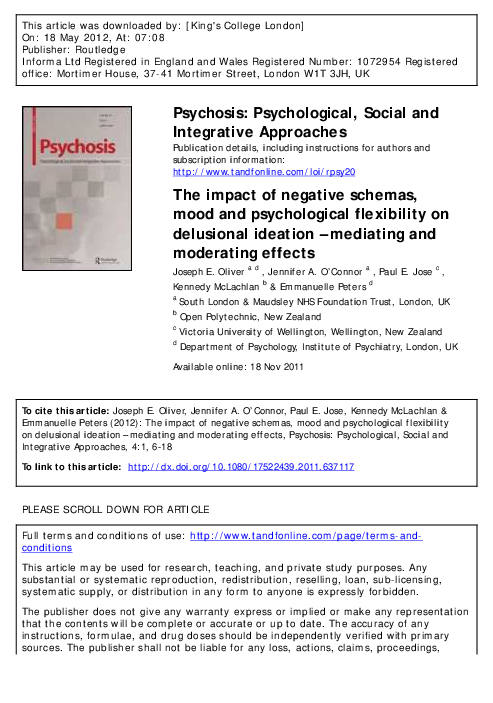 (PDF) The impact of negative schemas, mood and psychological ...
