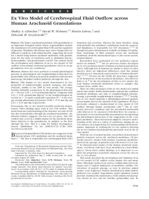 (PDF) Ex Vivo Model of Cerebrospinal Fluid Outflow across Human ...