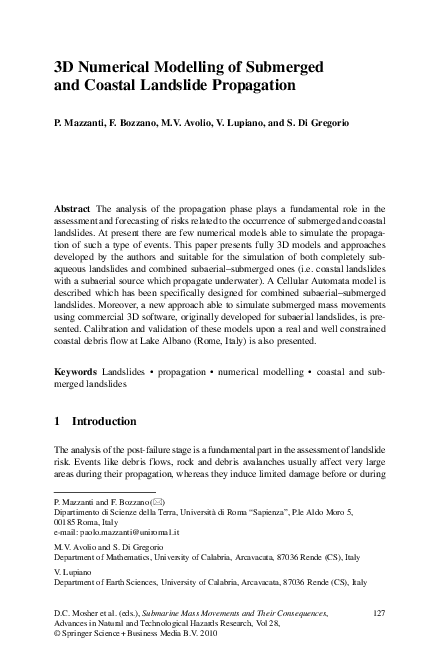 (PDF) 3D Numerical Modelling of Submerged and Coastal Landslide Propagation