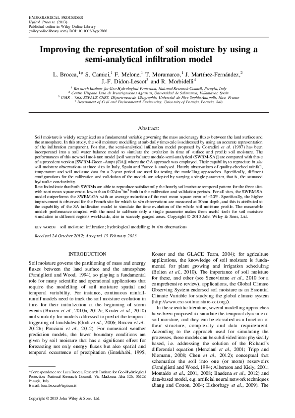 (PDF) Improving the representation of soil moisture by using a semi ...