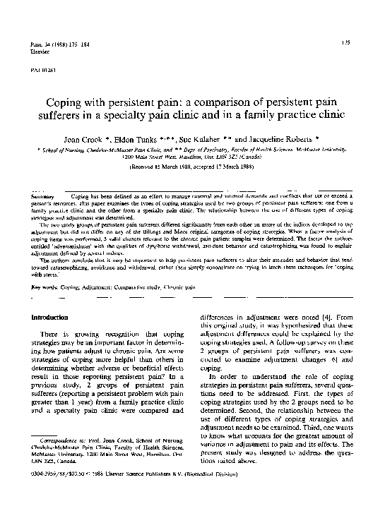 (PDF) Coping with persistent pain: A comparison of persistent pain ...