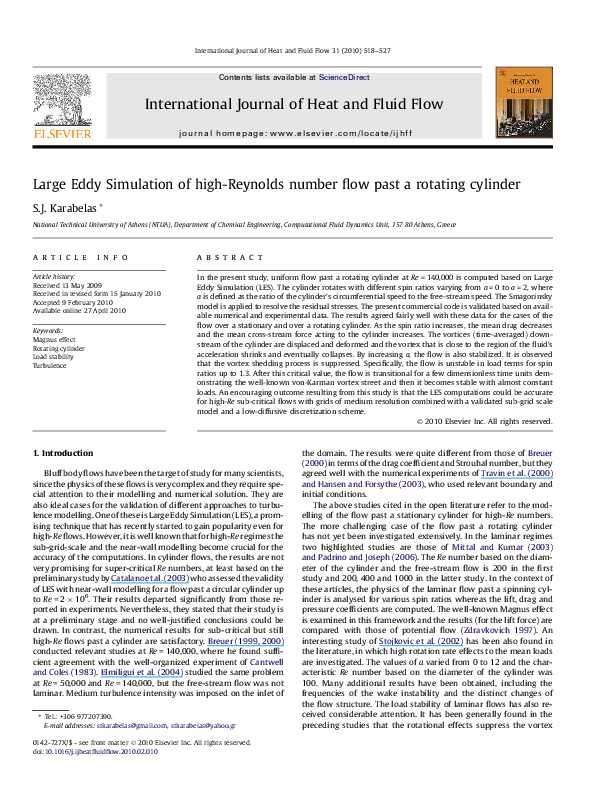 (PDF) Large Eddy Simulation of high-Reynolds number flow past a ...