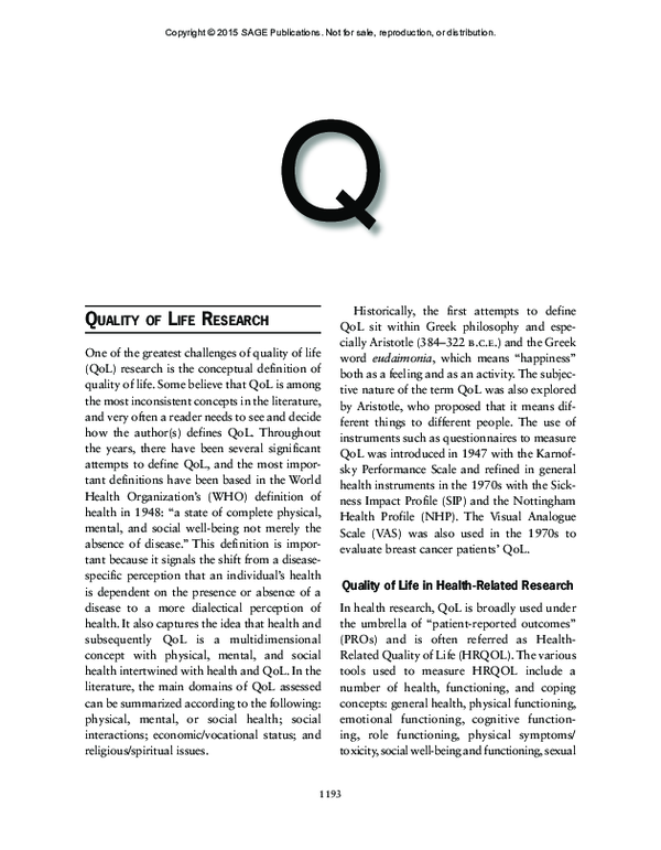(PDF) Quality of life researcH