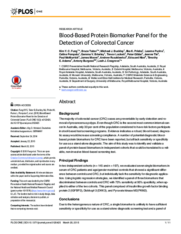 (PDF) Blood-Based Protein Biomarker Panel for the Detection of ...