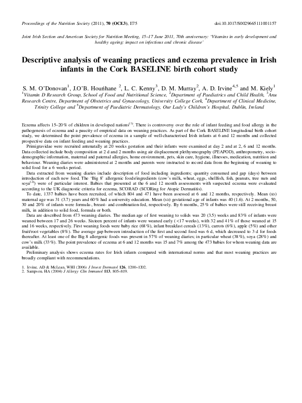 (PDF) Descriptive analysis of weaning practices and eczema prevalence