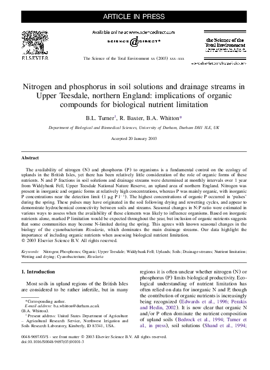 (PDF) Nitrogen and phosphorus in soil solutions and drainage streams in ...