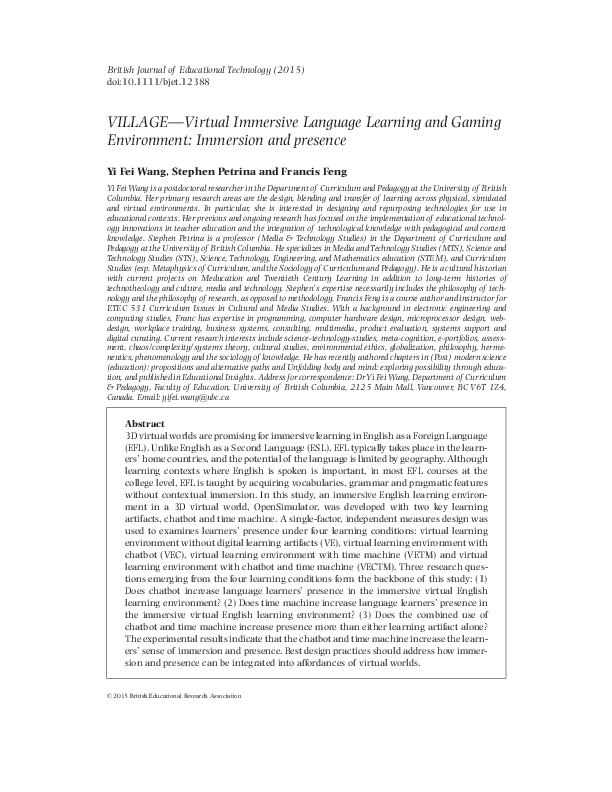 (PDF) VILLAGE—Virtual Immersive Language Learning and Gaming ...