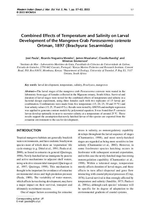 (PDF) Combined effects of temperature and salinity on embryonic ...