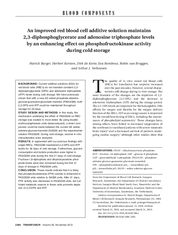 (PDF) An improved red blood cell additive solution maintains 2,3 ...