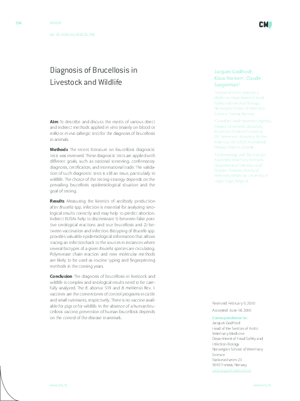 (PDF) Diagnosis of Brucellosis in Livestock and Wildlife