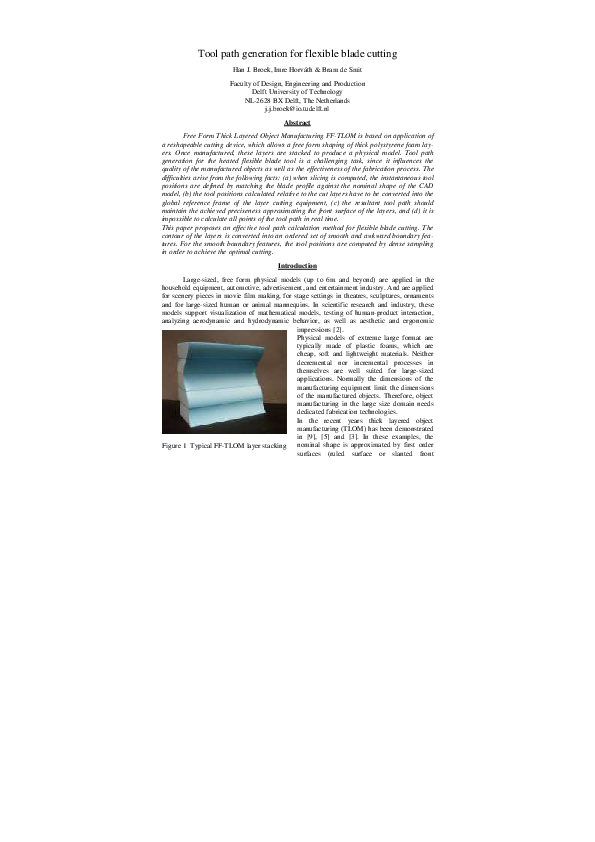 (PDF) Tool path generation for flexible blade cutting Imre Horvath