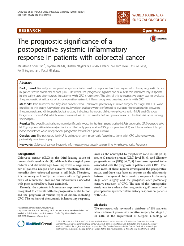 (PDF) The prognostic significance of a postoperative systemic ...