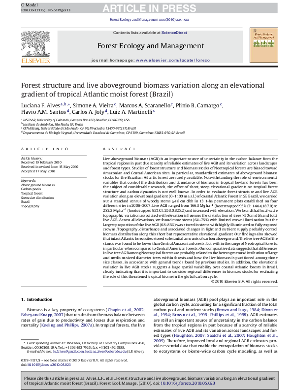 (PDF) Forest structure and live aboveground biomass variation along an ...