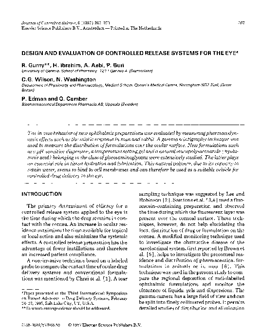 (PDF) Design and evaluation of controlled release systems for the eye