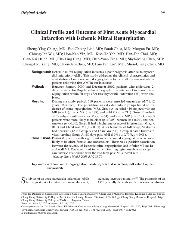 (PDF) Clinical profile and outcome of first acute myocardial infarction ...