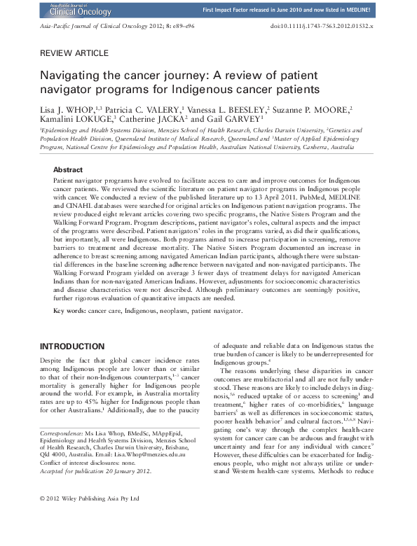 (PDF) Navigating the cancer journey: A review of patient navigator ...