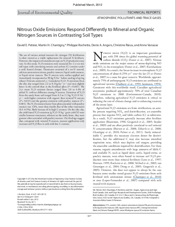 (PDF) Nitrous Oxide Emissions Respond Differently to Mineral and ...
