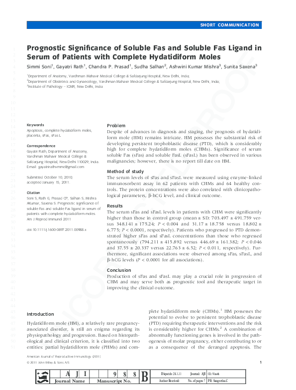 (PDF) Prognostic Significance of Soluble Fas and Soluble Fas Ligand in ...