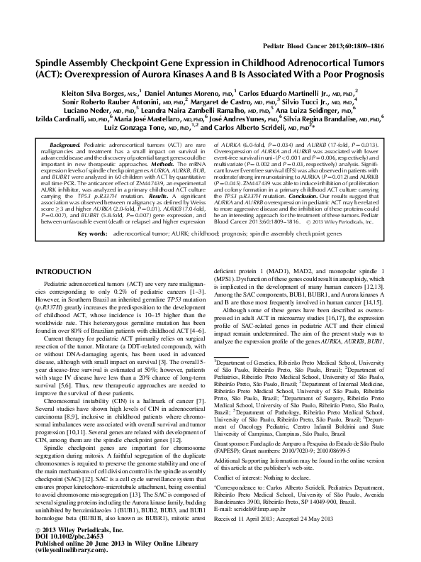 (PDF) Spindle assembly checkpoint gene expression in childhood