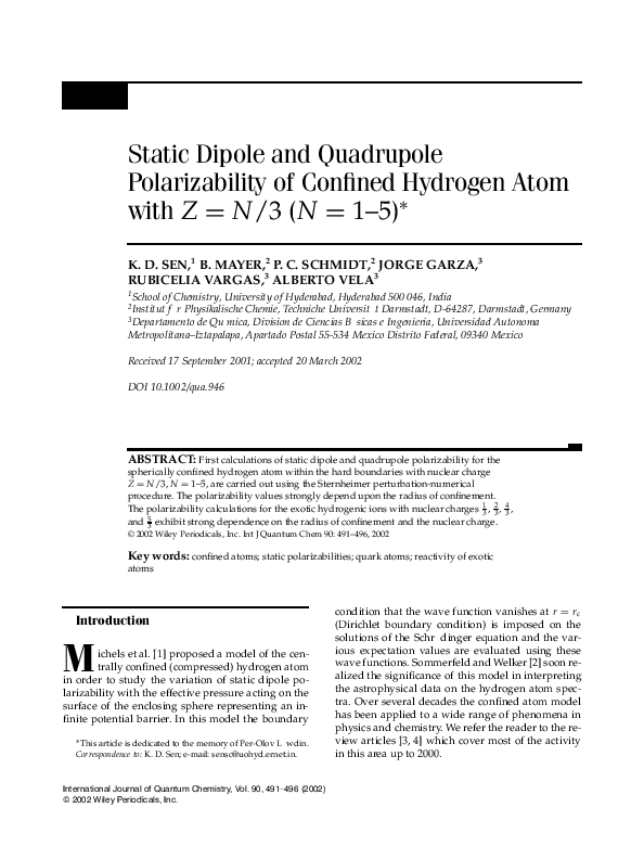 (PDF) Static dipole and quadrupole polarizability of confined hydrogen ...