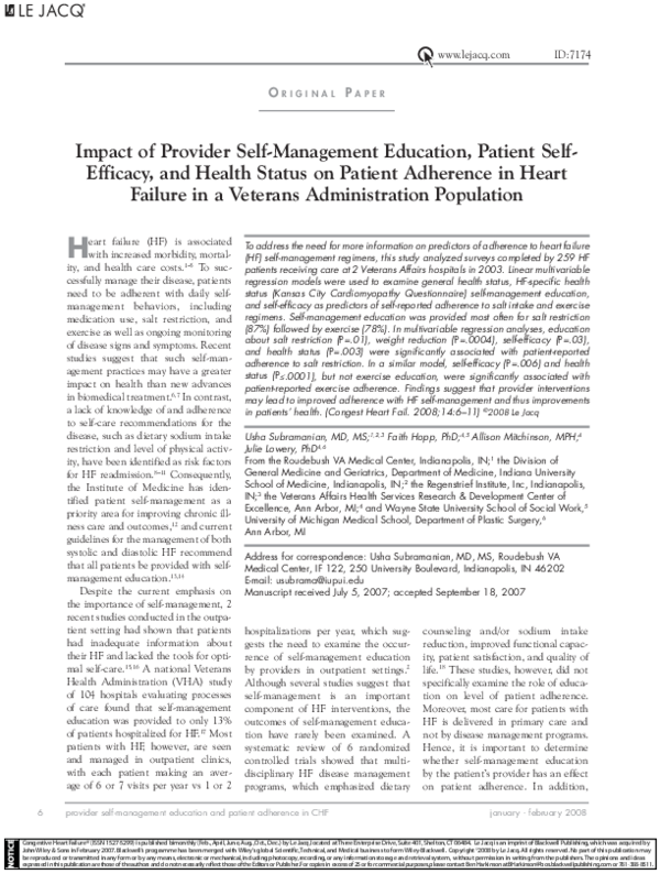 (PDF) Impact of Provider Self-Management Education, Patient Self ...