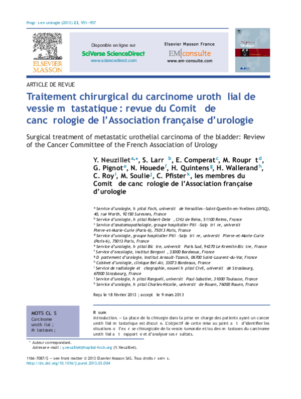 (PDF) [Surgical treatment of metastatic urothelial carcinoma of the ...